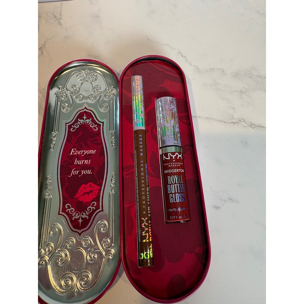 NYX Bridgerton 2 Piece Lip Kit Royal Butter Gloss & Plumping Lip Liner New Tin - Picture 3 of 4